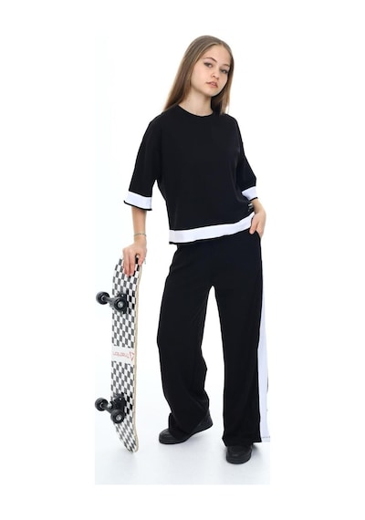 Kız Çocuk %100 Pamuk Oversize Yarım Kol Alt-üst Eşofman Takım-eşt-0013 Siyah