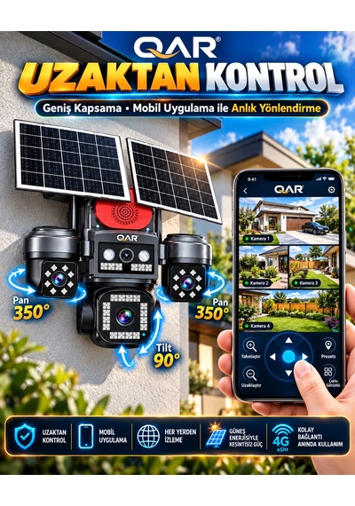 4 Lensli Güneş Enerjili Akıllı Güvenlik Kamerası 4g Sım Kartlı Yapay Zeka Destekli Uzaktan İzleme Dış Mekan Kamerası 24 Saat Kayıt