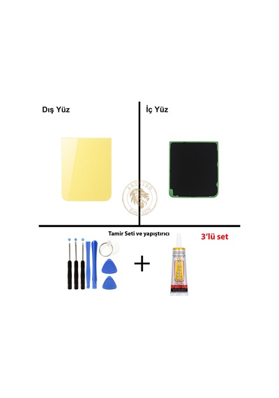 Samsung Galaxy Z Flip 5 Sarı Renk Arka Kapak + Tamir Seti + B7000 Yapıştırıcı Arka Cam Batarya Kapağı Pil Kapağı Lazer Kesim Back Cover Galaxy Z Flip 5 Uyumlu 58630294