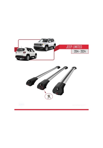 Jeep Limited 2014 Ve Sonrası İle Uyumlu Ace-1 Ara Atkı Tavan Barı Gri 3 Adet Bar
