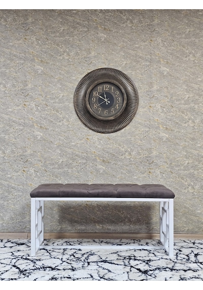Zafir Beyaz Boyalı İçi Kareli Diktörtgen 100 Cm X 40 Cm Oturak Puf - Bench - Makyaj Oturağı - Oturak Kahverengi