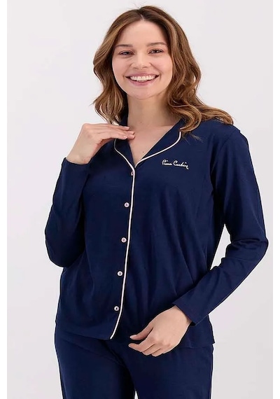 Pierre Cardin 7717 Kadın Modal Uzun Kollu Önden Düğmeli Pijama Takımı-lacivert Lacivert