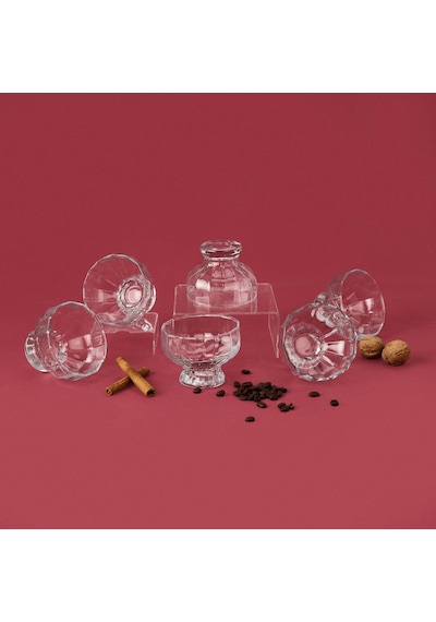 Delii Glass 6'lı Ayaklı Kase Seti - Şeffaf - 225 Ml Renkli