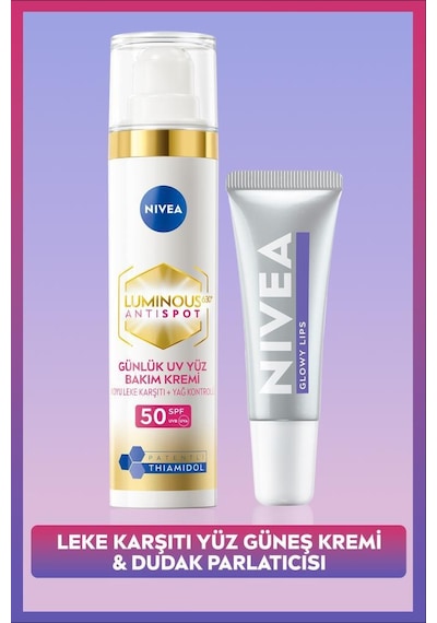 Spf50 Güneş Koruyucu Luminous630 Leke Karşıtı Yüz Kremi Ve Glowy Lips Nemlendirici Dudak Parlatıcısı
