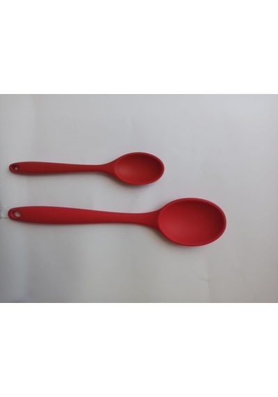 Silikon Kaşık + Silikon Mama Kaşığı 2 Li Set - Isıya Dayanıklı, Çizmez, Tek Parça Tasarım Kırmızı Çok Renkli