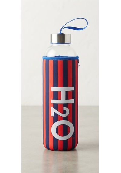 H2o Desenlı Kılıflı 750 Ml Cam Matara Çızgı Mavi