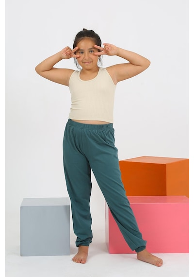 Akbeniz Kız Çocuk Sıfır Kol Ten Rengi Penye Pijama Takım 20433 Bej Melanj