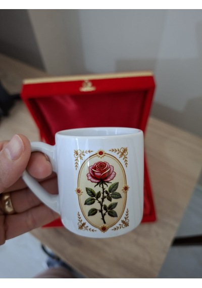 Özel Pembe Çiçek Bahçesi Baskılı Özel Kadife Kutuda Hediye İçin İdeal Türk Kahve Fincanı 2 Li Beyaz