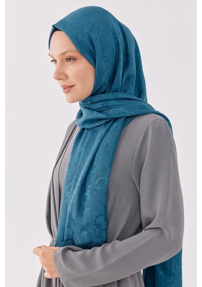 Mirsoy Scarf Daka Desen Parlak Jakar Şal - Mavi Mavi