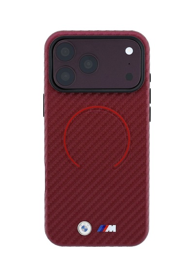 Apple iPhone Uyumlu 18 Pro Max Kılıf Bmw Lisanslı M-safeli Pu Metal Logolu Kırmızı Halka Tasarımlı Kapak Bordo