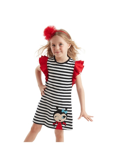 Denokids Lmg Uğurlu Kız Çocuk Çizgili Elbise Siyah