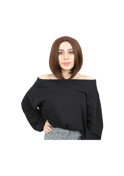 Kahkülsüz Düz Kısa Fiber Sentetik Peruk - Kahve Karamel