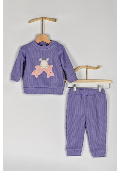 Elefin Baby Kız Bebek Tavşan Nakışlı Alt & Üst 2 Li Takım Lila