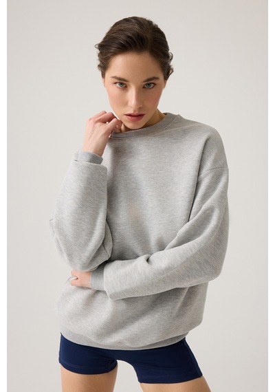 Los Ojos Gri Melanj Geniş Kalıp Bisiklet Yaka Sweatshirt Crew Neck Gri Melanj Gri Melanj