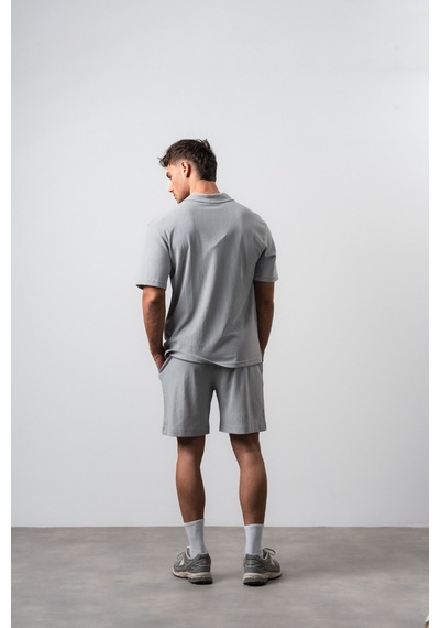 Erkek 242 Nakışlı Regular Fit T-shirt Şort Takım Gri
