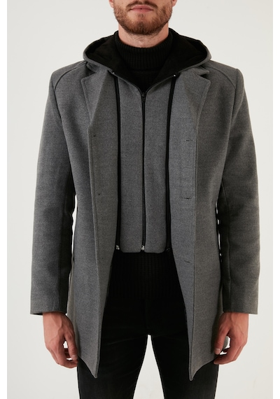 Buratti Çıkarılabilir Kapüşonlu Kırçıllı Slim Fit Kaşe Erkek Kaban 5841013 Açık Gri