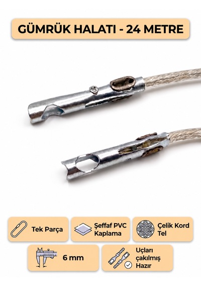 Tır Dorse Kamyon Konteyner Gümrük Halatı Galvanizli Çelik Tel 24 Metre 6mm