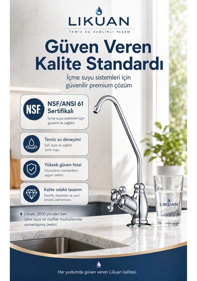 Ncpv633cp Nsf Ansı 61 Sertifikalı Krom Ro Su Arıtma Musluğu Çapraz Kollu Premium Musluk Gümüş