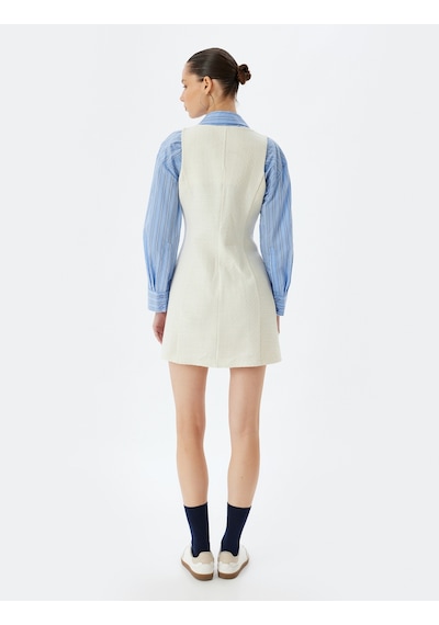 Koton Tüvit Jile Elbise U Yaka Kalın Askılı Düğmeli Cep Detaylı Slim Fit Ekru 5wal80018ıw