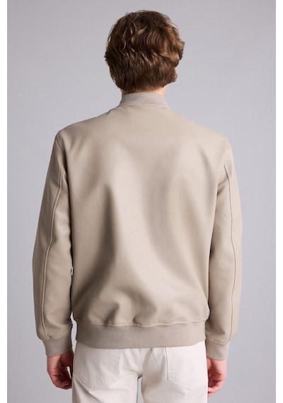 Defacto Su Geçirmez Slim Fit Kolej Yaka Ribanalı Fermuarlı Suni Deri Bomber Mont Y5367az26augr276 Gri-gr276
