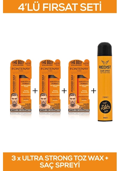 Fontenay Saç Şekillendirici Pudra Toz Wax Ultra Strong Turuncu X3 +  Saç Spreyi 400ml 4'Lü Set 3