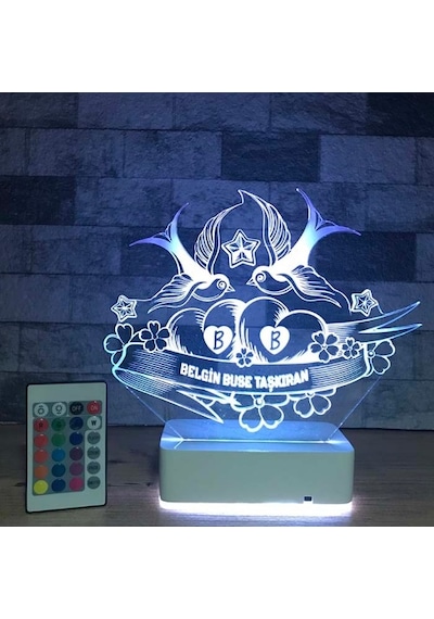 Sevgiliye Özel Sen & Ben Ve Kuşlar 3D Led Lamba