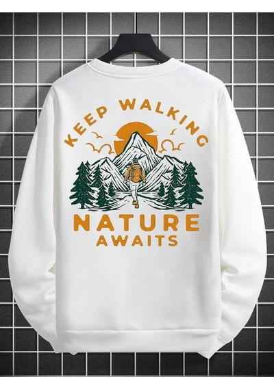 Startmore Adrift Mountain & Slogan Graphic Drop Shoulder Sweatshirt Beyaz Beyaz