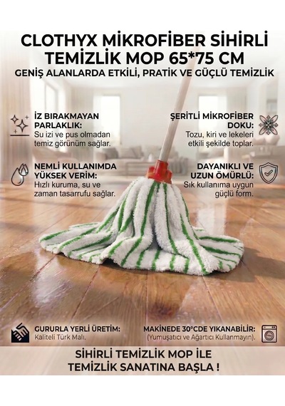 Mikrofiber Sihirli Temizlik Mopu 65 75 1 Adet - Yeşil
