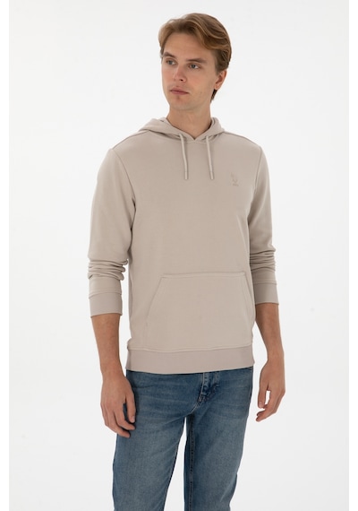 U.S. Polo Assn. Erkek Regular Fit Kapüşonlu Taş Basic Sweatshirt 50313720-VR049