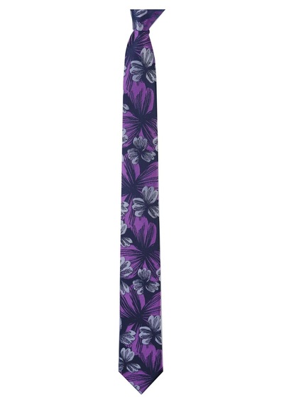 Esgue Dar Kesim Mor - Gri Çiçek Desenli Slim 6 Cm. Hand Made Kravat