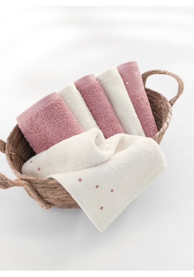 Yataş Phobe %100 Pamuk Misafir Havlusu 6'lı Set - 30x50 Cm Pembe - Ekru