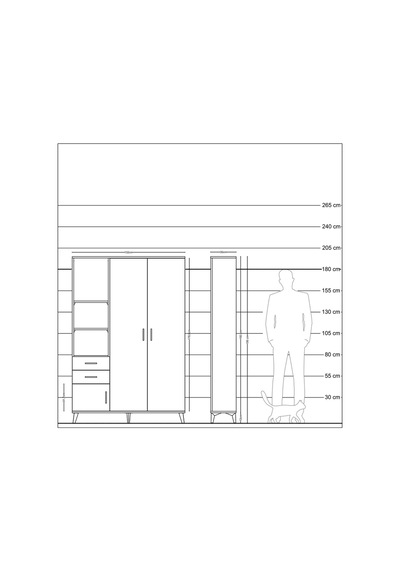 Arges Dolap 5 Raflı 2 Çekmeceli Tek Askılı 132x30x195 Çam-antrasit/antrasit Antrasıt/antrasıt