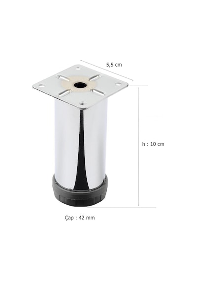 4 Adet Mobilya Ayağı Metal 10 Cm Alttan Ayarlı 42 Mm Krom Ayak