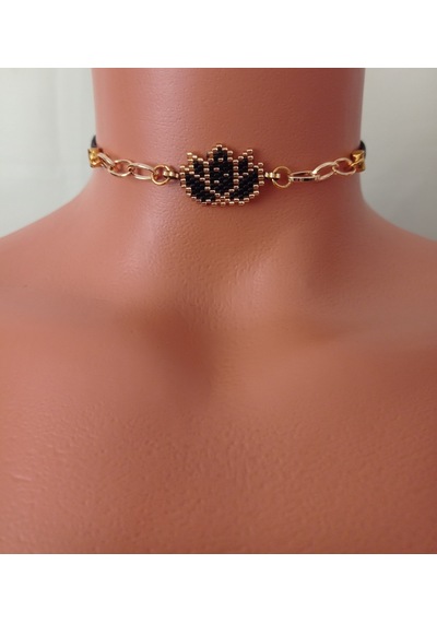 miyuki lotus çiçekli choker Altın