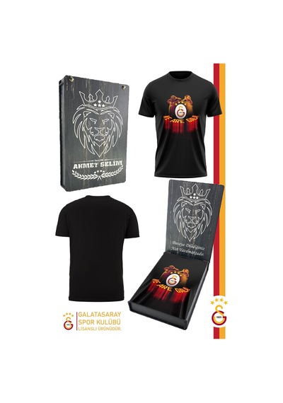 Galatasaray Lisanslı We Are Gala T-shirt Kişiye Özel Ahşap Kutulu Siyah