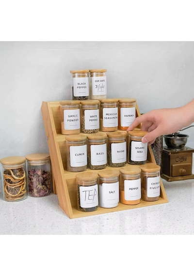3 Katlı Doğal Bambu Ayaklı Baharatlık Rafı Organizer Tezgah Üstü Ve Çekmece İçi Kullanıma Uyg Natural