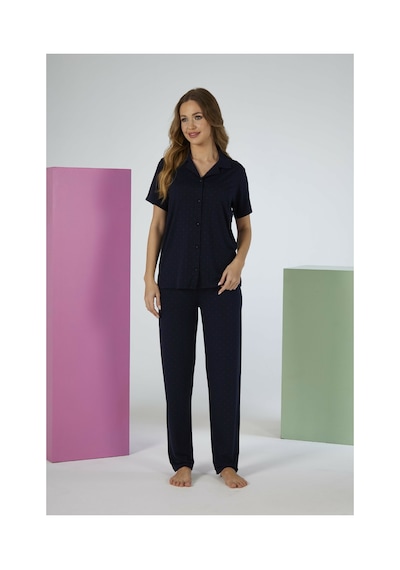 Estiva Kadın Lacivert Kısa Kollu Önden Düğmeli Soft Pijama Takımı Çok renkli
