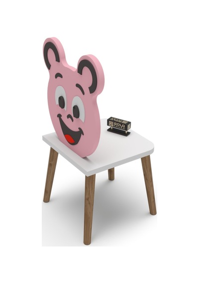 Çocuk Sandalyesi Happy Face Ahşap Ayaklı, Sevimli Figürlü Pembe