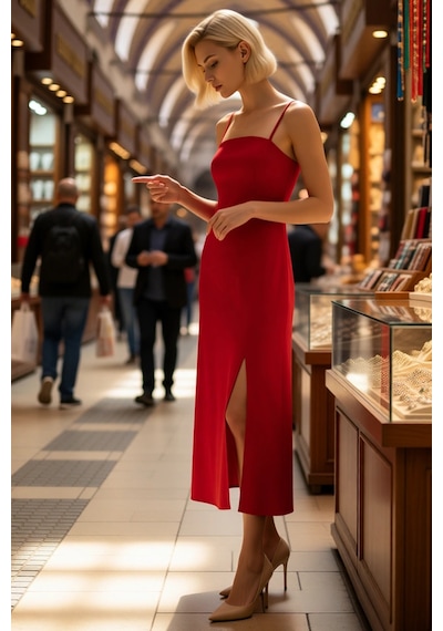 Benerly Kadın A Kesim Maxi Elbise V Yaka İnce Askılı Pamuk Keten Karışıml Kırmızı Benerly Kadın A Kesim Maxi Elbise V Yaka İnce Askılı Pamuk Keten Karışıml Kırmızı