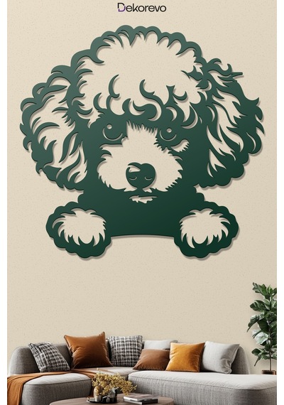Poodle Köpek Metal Duvar Tablosu - Metal Duvar Sanatı - Yosun Yeşili - 48 X 50 Cm Yeşil