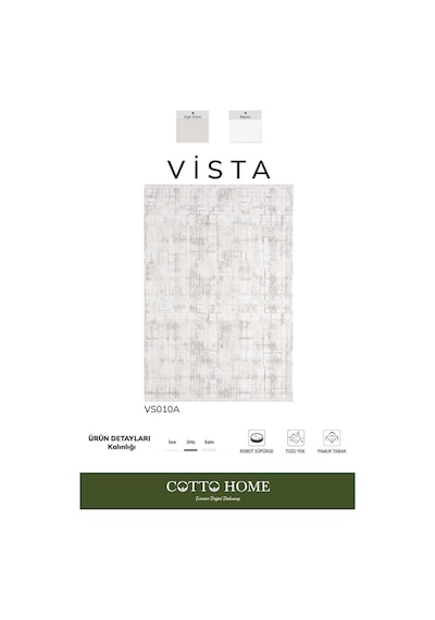 Vista Vs010a Beyaz Halı Modern Desenli Antialerjik Pamuk Taban Yıkanabilir Salon Halısı Yatak Odası