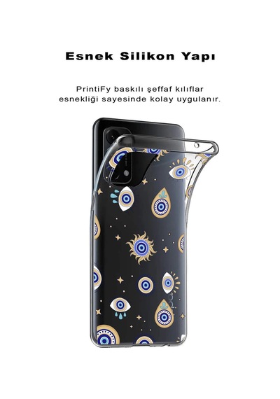 Oppo A54 İle Uyumlu 1mm Slim Fit Nazar Boncuğu 5 Baskılı Şeffaf Kılıf