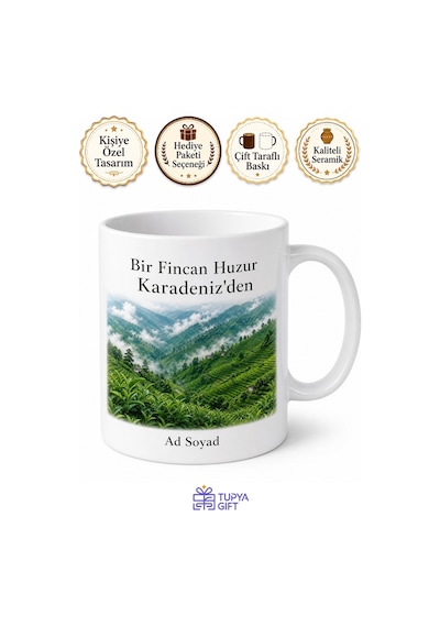 Karadeniz Çay Tarlası Baskılı Kupa Bardak Doğa Temalı Hediye Beyaz / Çok Renkli