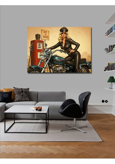 Kanvas Tablo Motosikletli Kadın Kahraman 100cmx140cm