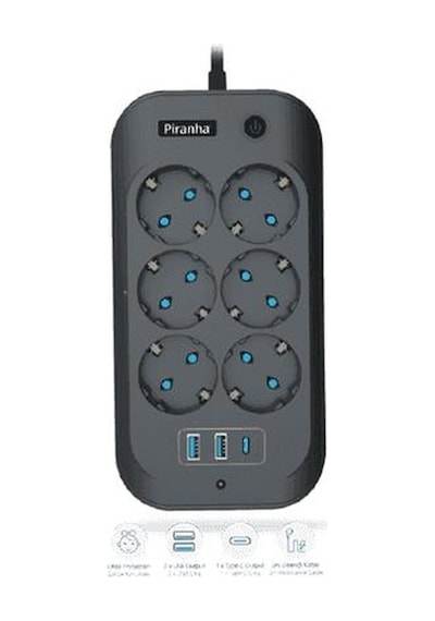 Piranha Akım Korumalı Uzatma Kablosu 6'lı