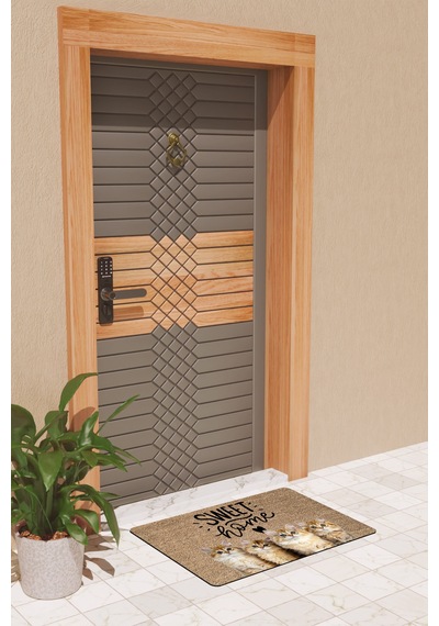 Rugmood Modern Dijtal Baskı Sweet Home Kedili Kapı Önü Paspası Çok Renkli
