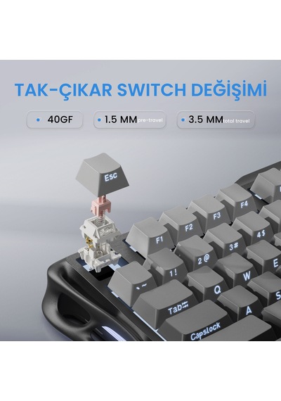 Gravastar K1 Mekanik Gaming Klavye, M1 Pro Kablosuz Optik Mouse Ve Mousepad Oyuncu Seti, Gradient Bl Optik
