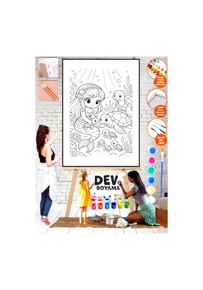 Sayılarla Deniz Kızı Boyama 25x35 Kanvas Tuval Akrilik Çocuk Hobi, Etkinlik Seti