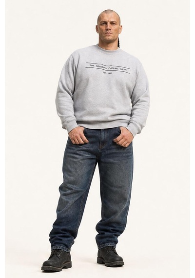 Starbattal Erkek Büyük Beden Sıfır Yaka 3ip Sweat Original 24203 Grı Melanj-2857 Gri Melanj