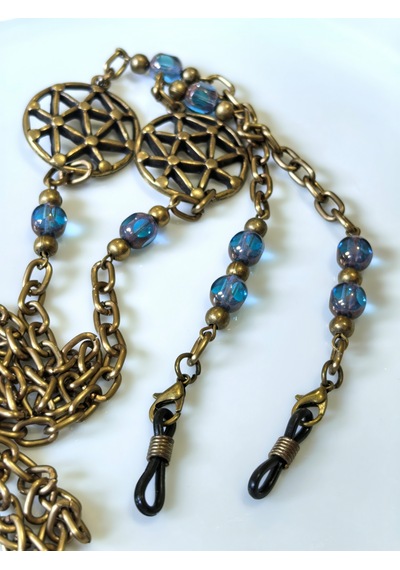 Yaşam Çiçeği Figürlü Antik Gold Gözlük Zinciri Kristal Taşlı -thınblack Antik Altın